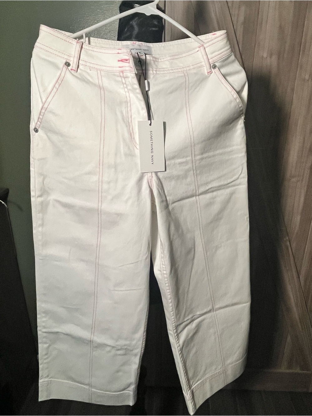 NWT Something Navy White Cropped Wide Leg Jeans Size 8 Contrast Stitch